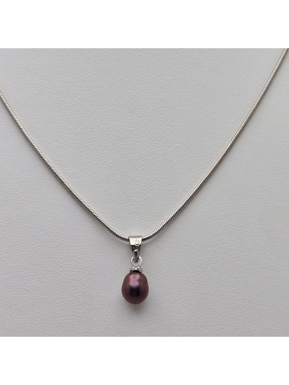 Freshwater Black Dark Real Pearl Necklace 18” Silver Plated Snake Chain NWOT